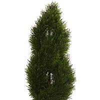 5.5ft. UV Resistant Double Pond Cypress Spiral Topiary Artificial Tree in White Tower Planter