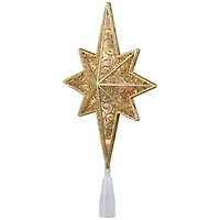 Lighted Frosted Clear and Gold Scroll Star of Bethlehem Christmas Tree Topper - 11" - Clear Lights