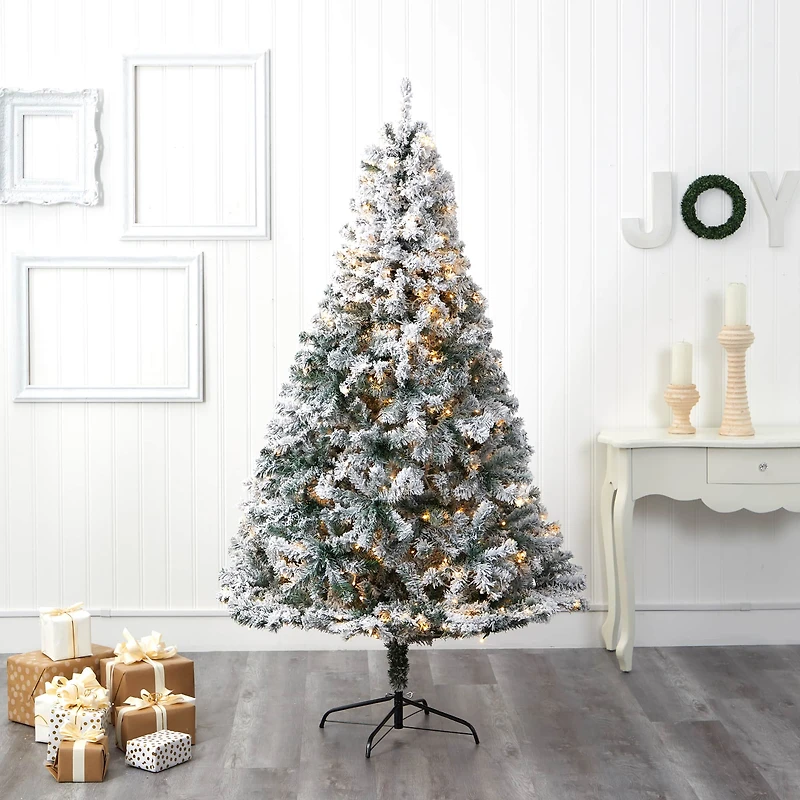 7ft. Pre-Lit Flocked Rock Springs Spruce Artificial Christmas Tree with Clear LED Lights