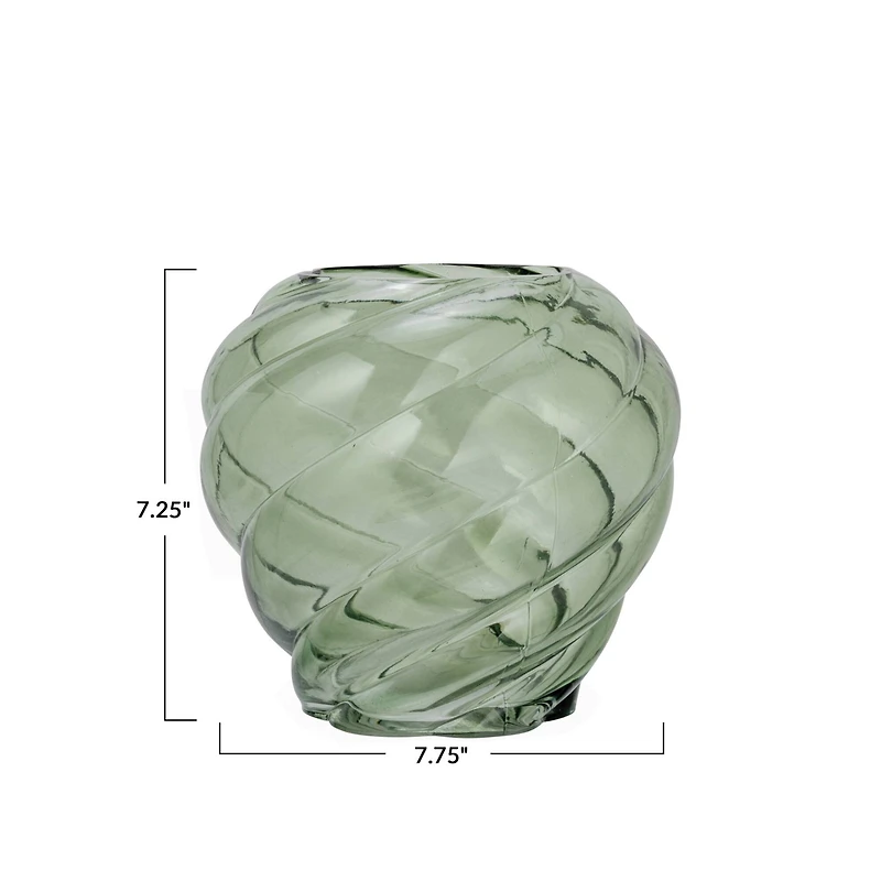 Hello Honey® 7.75" Green Round Twisted Glass Vase
