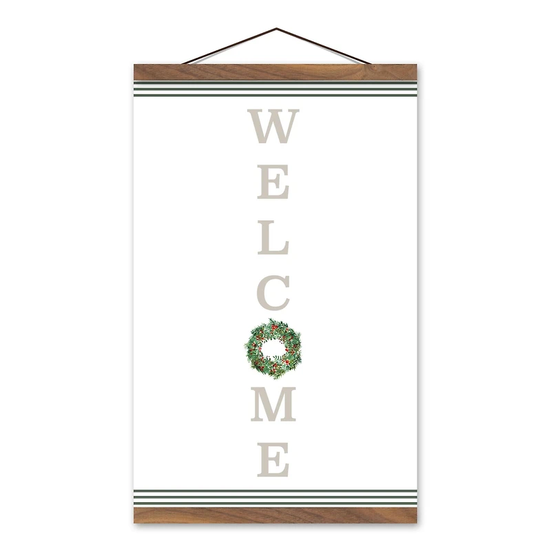 Welcome Wreath Teak Hanging Canvas