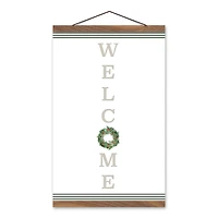 Welcome Wreath Teak Hanging Canvas
