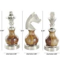 6" Silver Aluminum Metal Chess Sculpture with Round Wood Centers, 3ct.