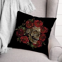 Skull Floral Crown Throw Pillow