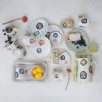 Hello Honey Stoneware Platter with Ruffled Edge, White