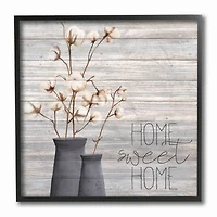 Stupell Industries Home Sweet Home Cotton Flowers in Vase Wall  Art in Black Frame
