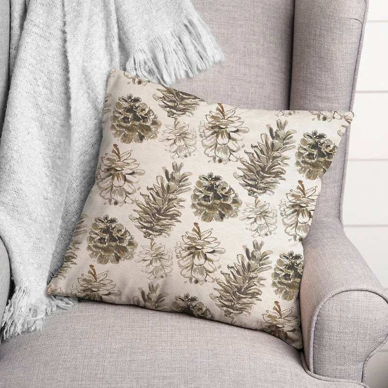 Pinecones on White Square Throw Pillow