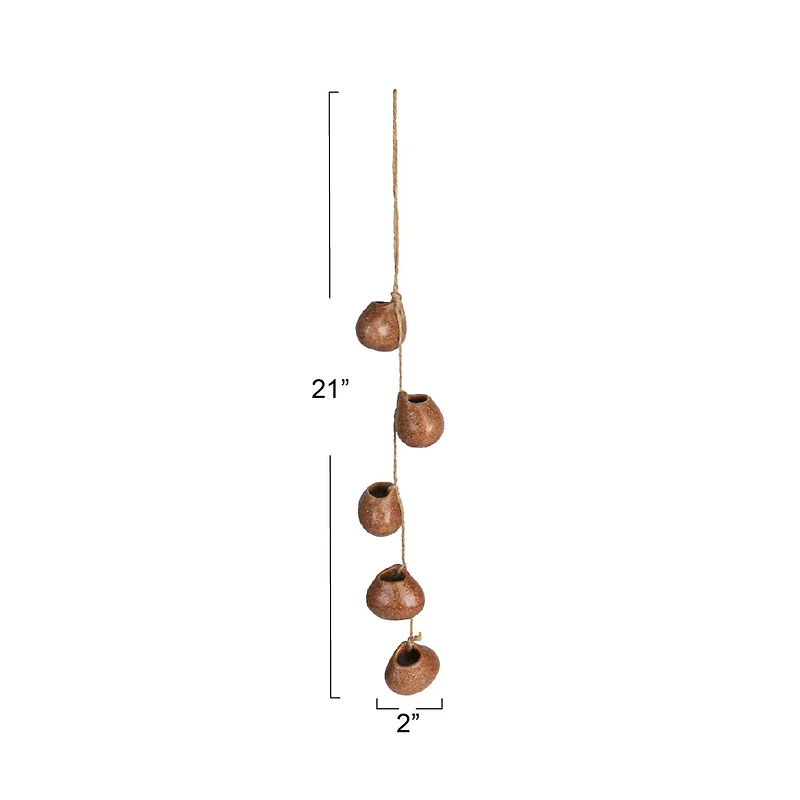 Hello Honey® 21.5" Brown Stoneware Hanging Vases on Jute Rope with Reactive Glaze