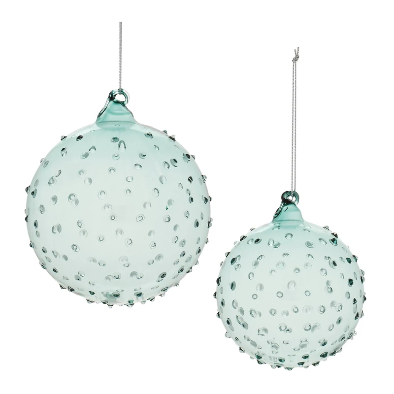 Blue Hobnail Textured Glass Ball Ornament Set