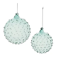 Blue Hobnail Textured Glass Ball Ornament Set