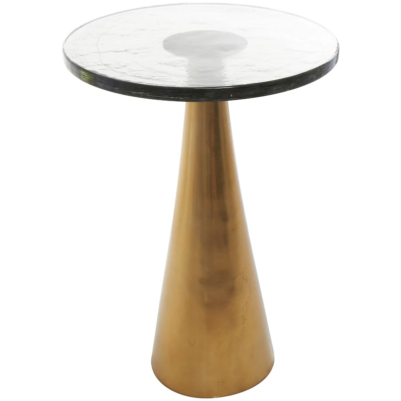 Gold Aluminum Geometric Cone Accent Table with Textured Glass Tabletop