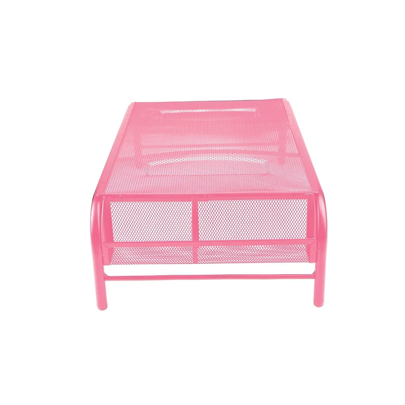 Mind Reader Pink Metal Mesh Monitor Stand with 2 Storage Compartments