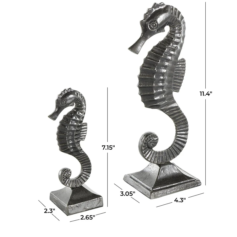 Black Aluminum Sea Horse Sculpture Set with Square Bases