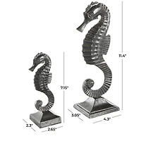 Black Aluminum Sea Horse Sculpture Set with Square Bases