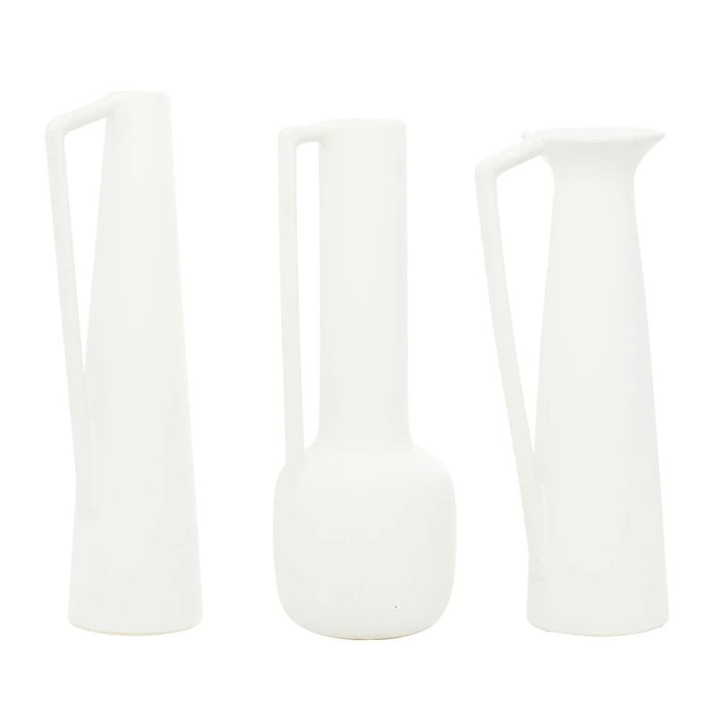 CosmoLiving by Cosmopolitan Set of 3 White Ceramic Modern Vase, 17", 16", 16"