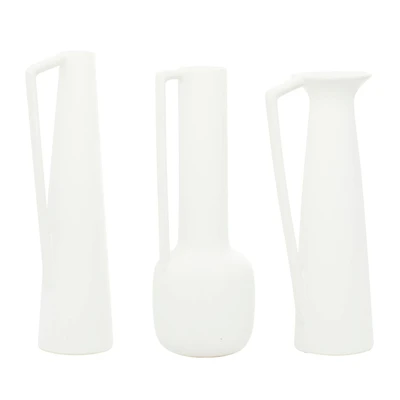 CosmoLiving by Cosmopolitan Set of 3 White Ceramic Modern Vase, 17", 16", 16"