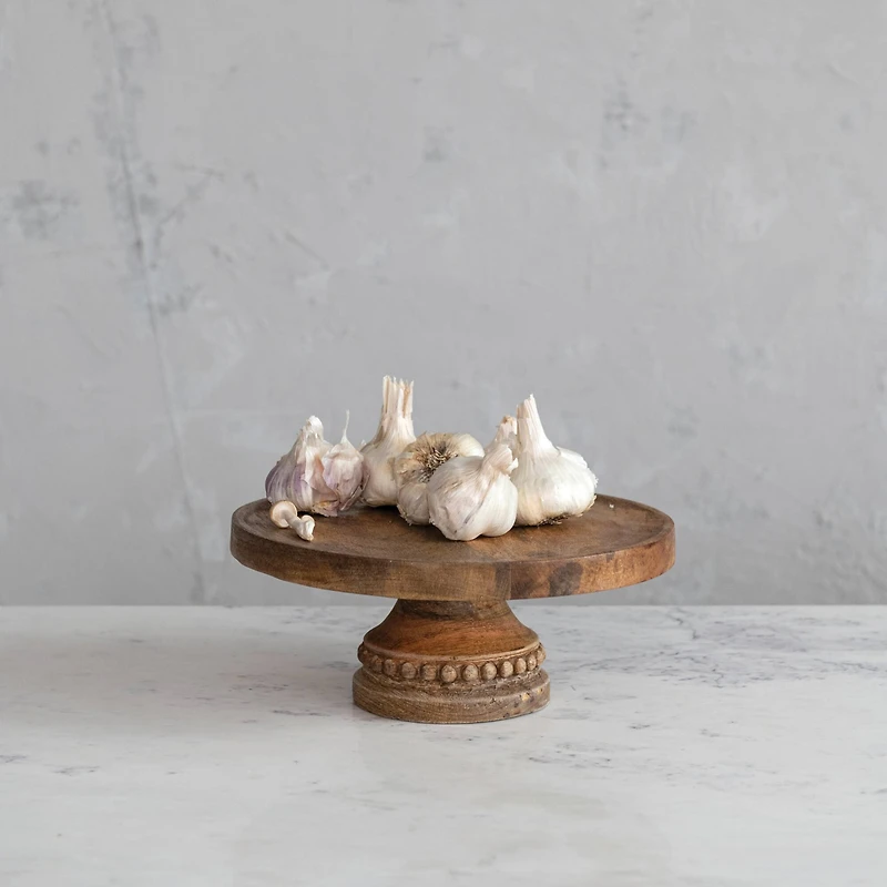 Hello Honey® 11.5" Hand-Carved Mango Wood Pedestal with Wood Beads