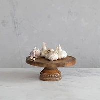 Hello Honey® 11.5" Hand-Carved Mango Wood Pedestal with Wood Beads