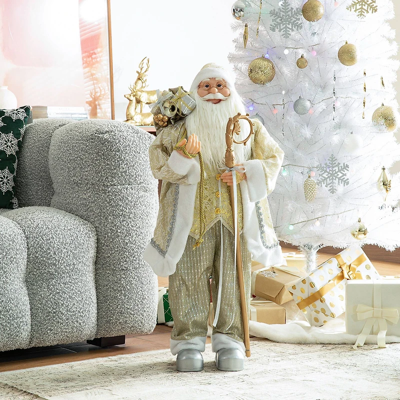 Glitzhome® 35.5" Faux Fur Elegant Christmas Santa Figurine