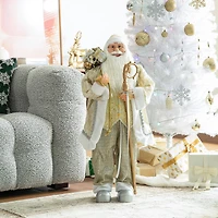 Glitzhome® 35.5" Faux Fur Elegant Christmas Santa Figurine