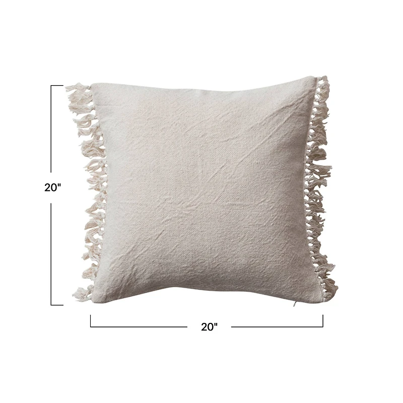 Hello Honey® 20" White Soft Cotton Pillow with Fringe