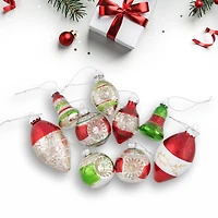 9ct. 3.25" 2-Finish Silver, Red & Green Glass Ornaments
