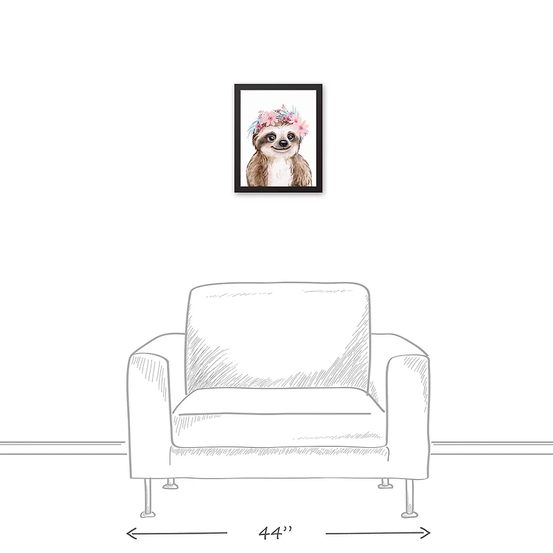 Sloth With Flowers 12.73" x 15.73" Black Framed Canvas