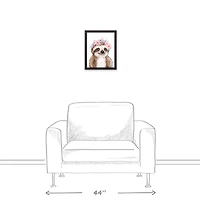 Sloth With Flowers 12.73" x 15.73" Black Framed Canvas