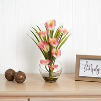 15.5" Pink Calla Lily and Grass Arrangement in Vase
