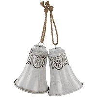 Embossed Bells Christmas Ornaments - 6" - Gray and White - Set of 2