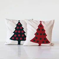 Hello Honey® 18" Embroidered Wool Christmas Tree Throw Pillow Set