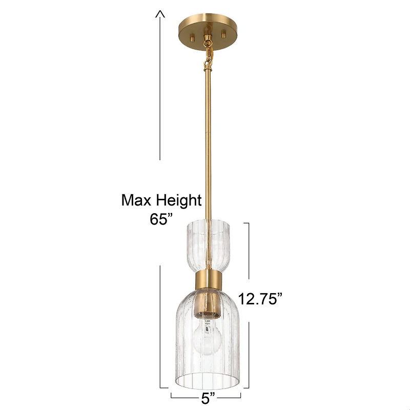 Hello Honey® Josephine Brushed Gold Mid-Century Modern Metal & Clear Ribbed Glass Ceiling Light