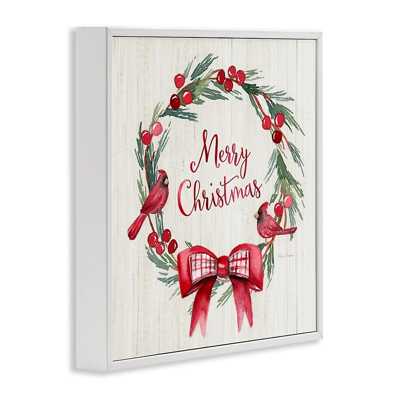 Stupell Industries Merry Christmas Holly Wreath Framed Giclee Wall Art