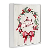 Stupell Industries Merry Christmas Holly Wreath Framed Giclee Wall Art