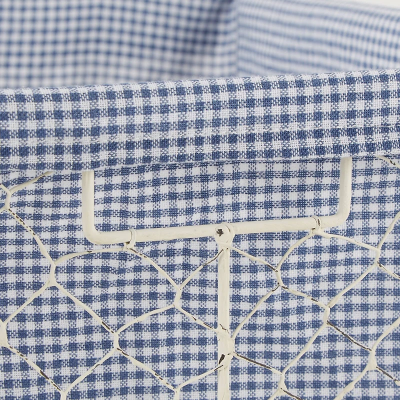 DII® Medium Antique White Chicken Wire Basket with French Blue & White Gingham Check Liner, 2ct.