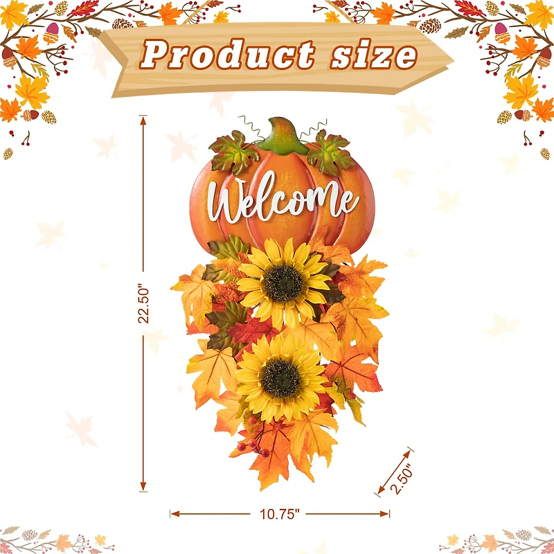 Glitzhome® 22.5" Fall Metal Pumpkin & Sunflower Wall Décor