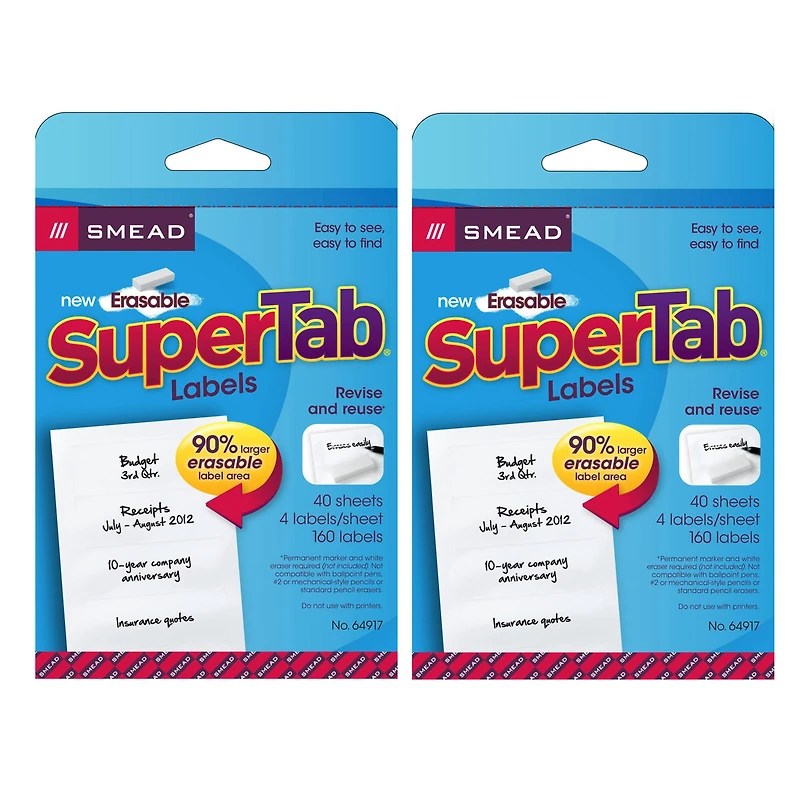 Smead® Erasable SuperTab® White File Folder Labels, 2 Packs of 160