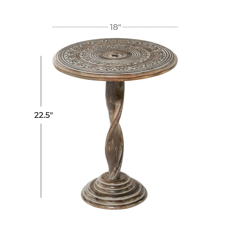 18" Brown Traditional Mango Wood Accent Table