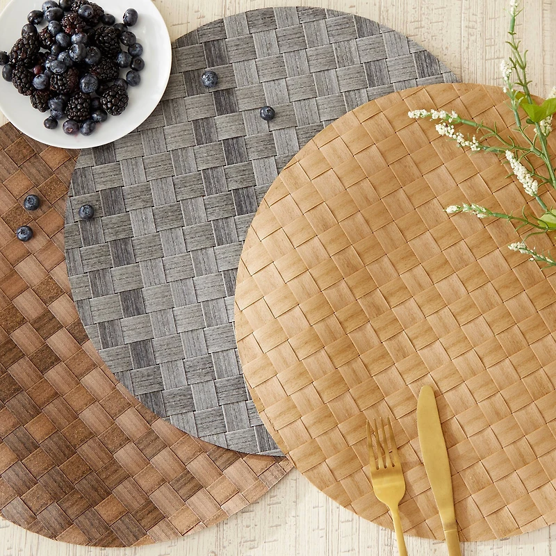 DII® Reversible Round Basket Weave Woven Placemats