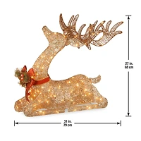 2.8ft. Sisal Splendor Champagne Lying Deer with 105 Mini Clear Lights