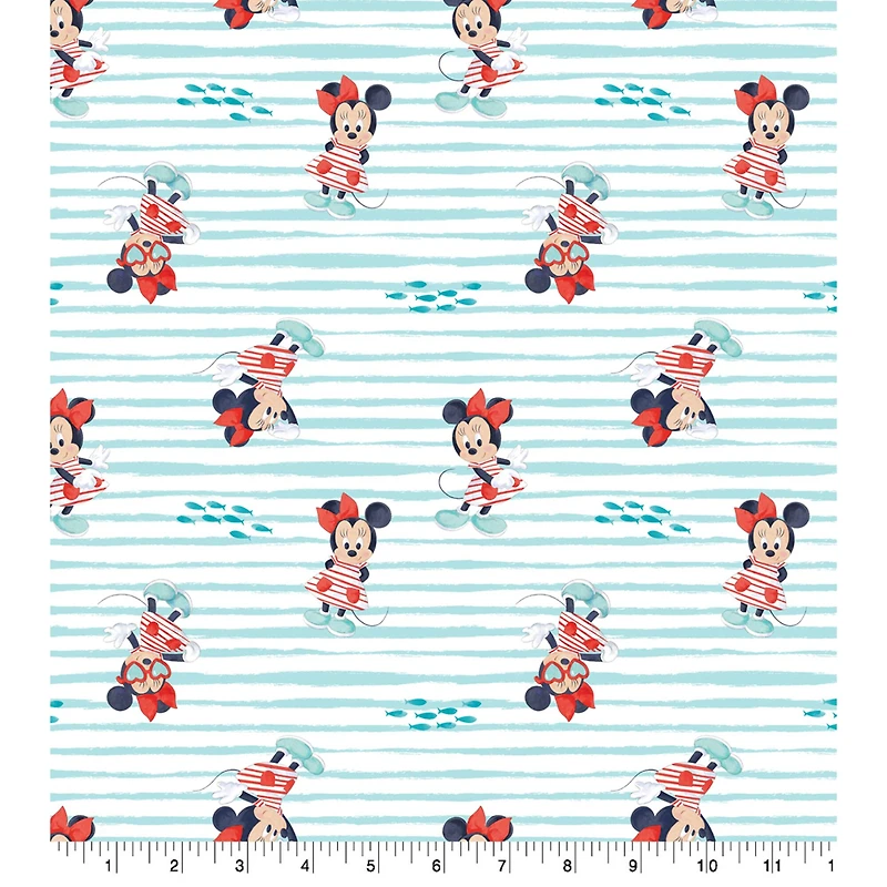 Disney® Minnie Mouse Blue & Red Ocean Stripe Cotton Fabric