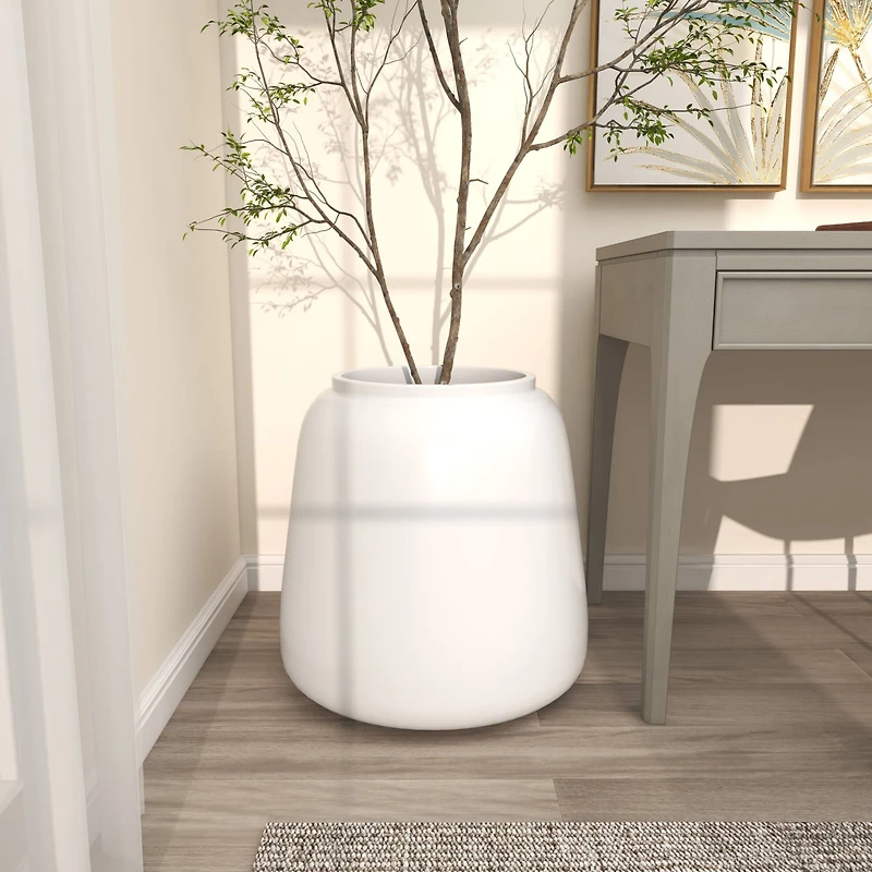 20" White Modern Wide Floor Vase