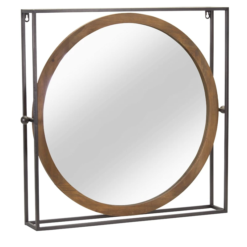 24.5" Iron & Wood Mirror Tabletop Accent