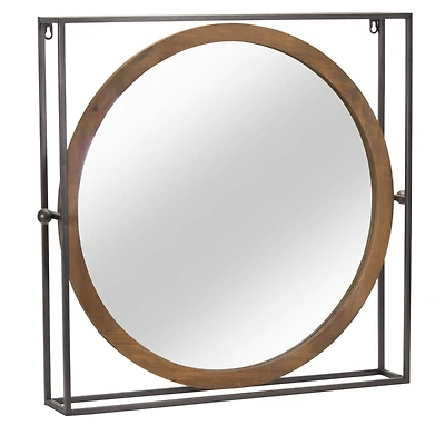 24.5" Iron & Wood Mirror Tabletop Accent