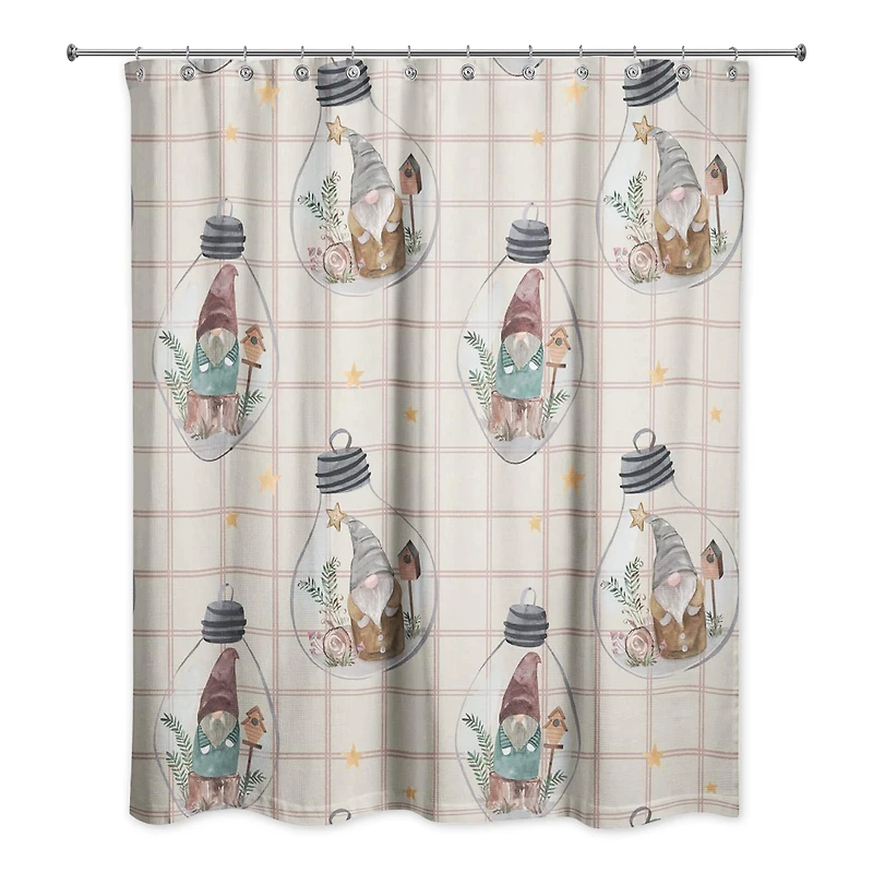 Cream and Check Gnome Globe Pattern Shower Curtain