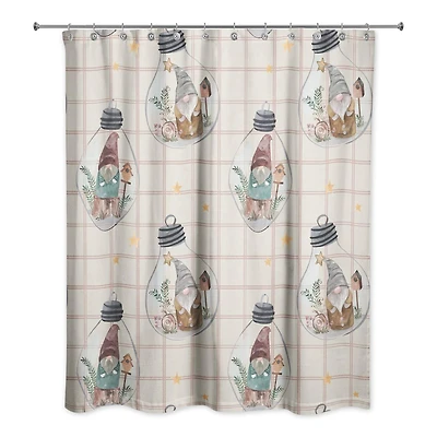 Cream and Check Gnome Globe Pattern Shower Curtain