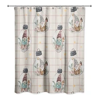 Cream and Check Gnome Globe Pattern Shower Curtain
