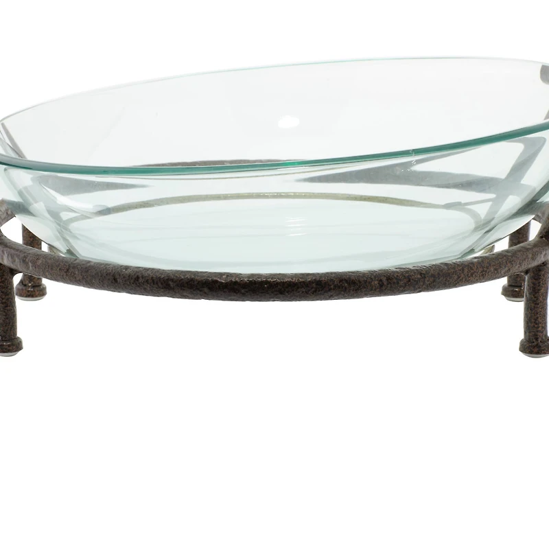 Clear Glass and Metal Modern Serving Stand, 7" x 19" x 16"