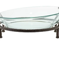 Clear Glass and Metal Modern Serving Stand, 7" x 19" x 16"