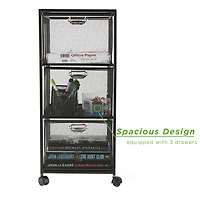 Mind Reader Black 3 Drawer Rolling File Cabinet